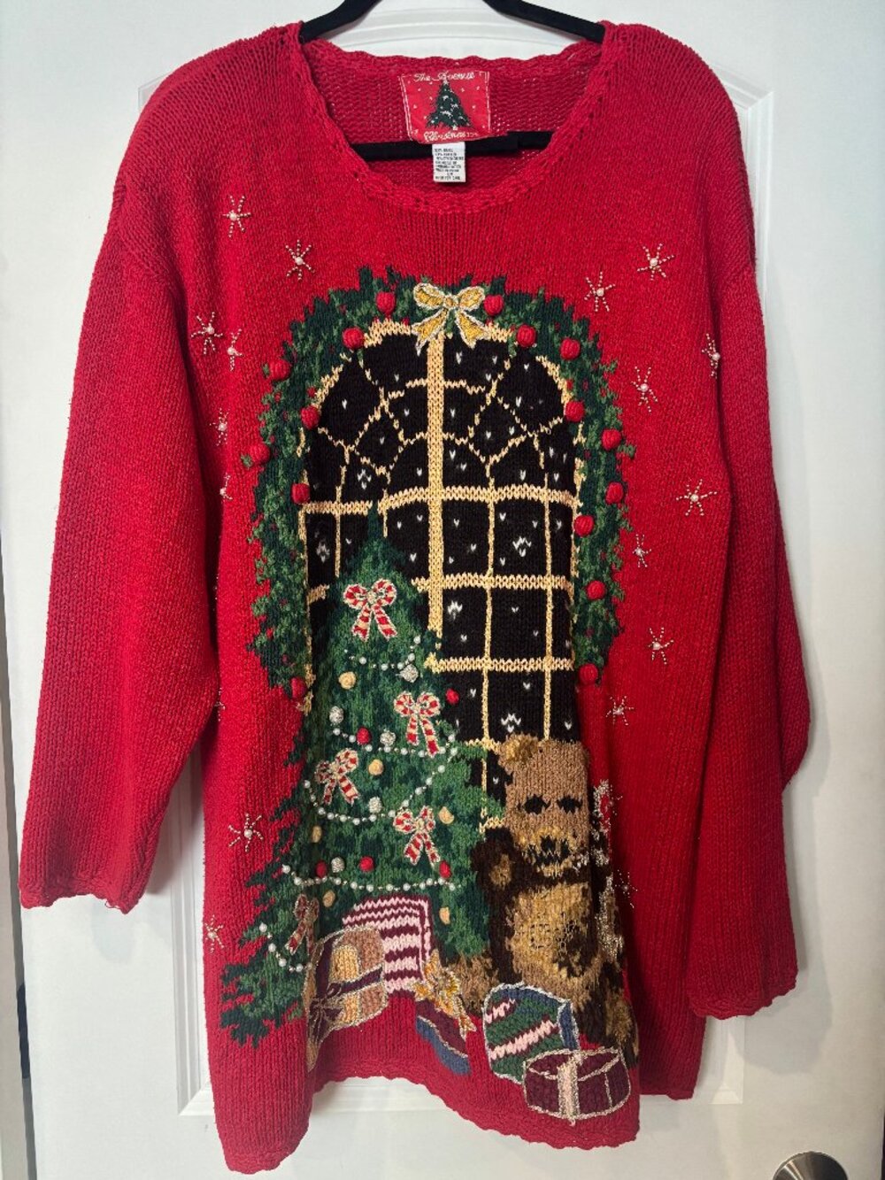 Vintage 1996 The Avenue Christmas Teddy Bear Tree Tunic Sweater Beaded Size 2X